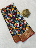 Elegant Modern Printed Mysore Crepe Silk Saree with Kanchi Border