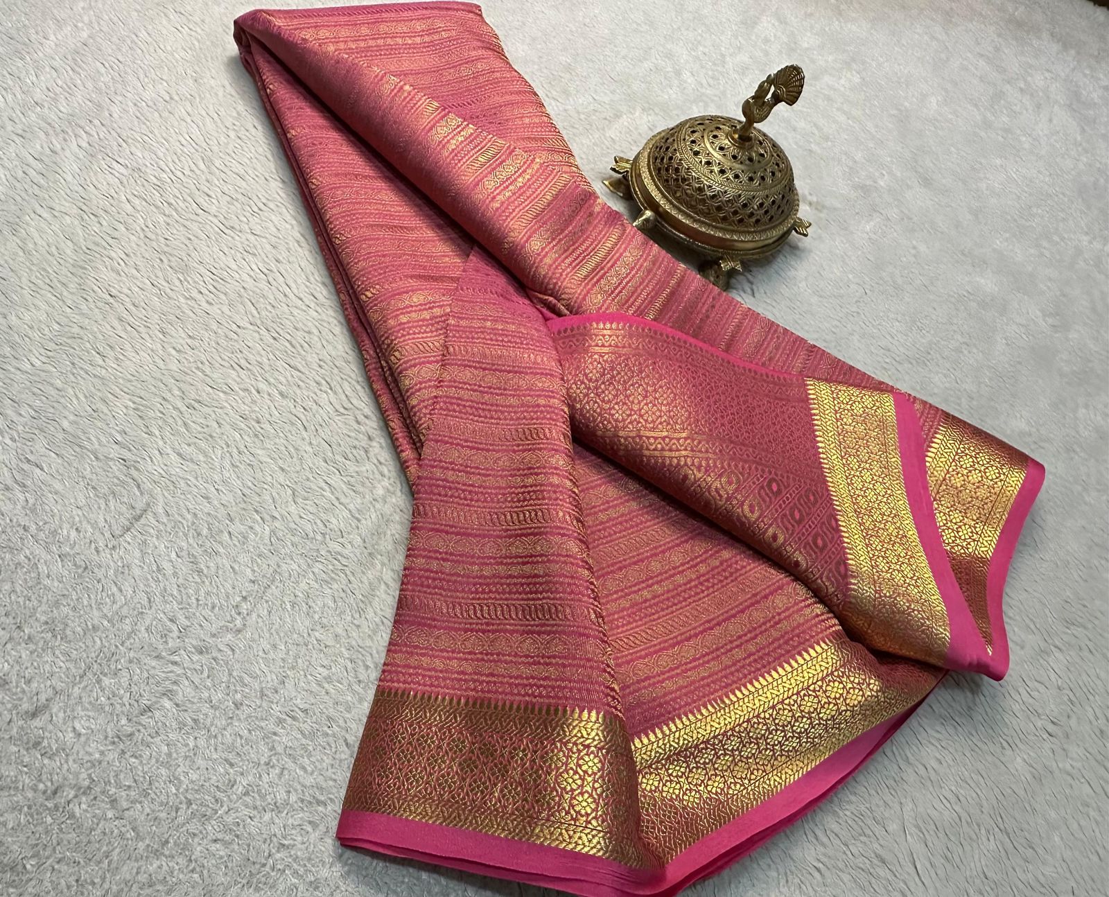 Radiate Royalty: Luxurious Silk Brocade Saree with Opulent Gold & Silver Zari