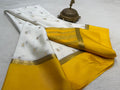 Ivory White & Mustard Yellow Mysore silk sarees  with Gold Zari Butti Work