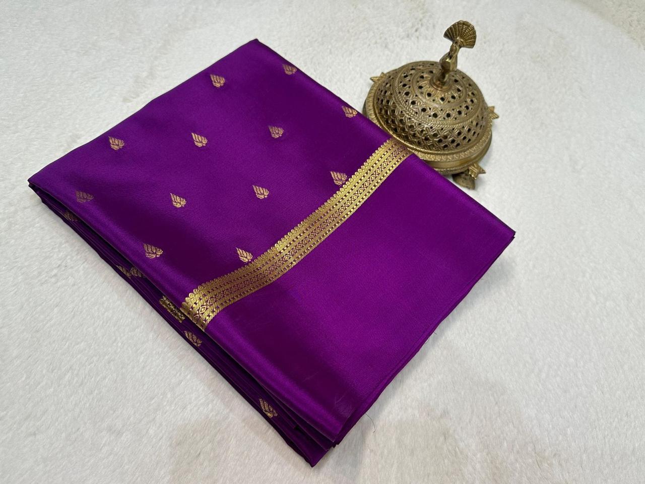Royal Purple Mysore silk Saree with Gold Zari Butti