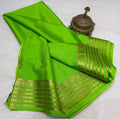 Parrot Green Mysore silk sarees with Traditional Gold Zari Border