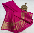 Royal Rani Pink Mysore Silk Saree with Gold Zari Elephant Border