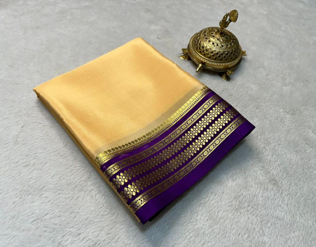 Garden Glow: Pure Silk Saree with Leafy Contrast Borders