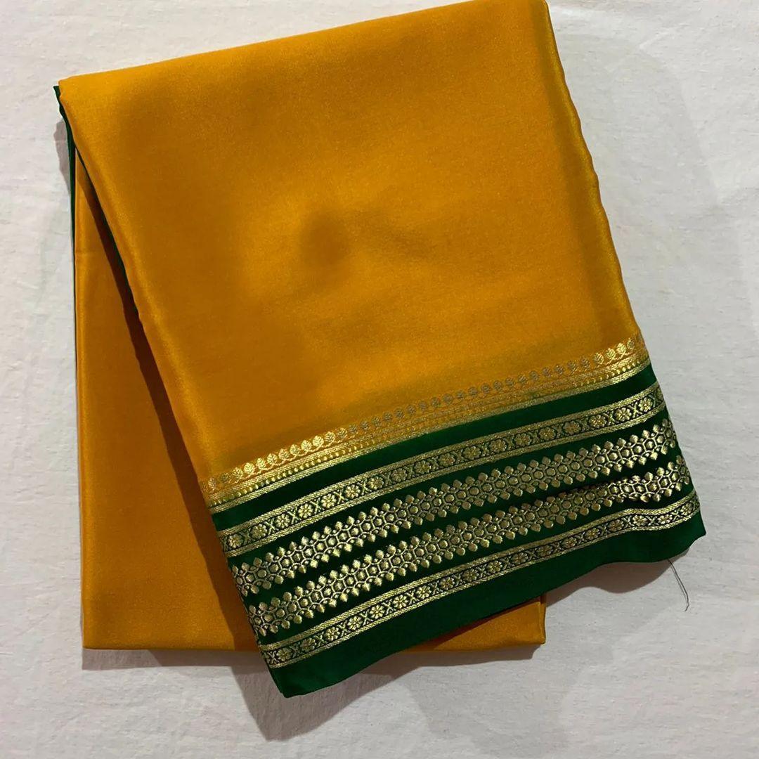 Golden Glow: Mysore Silk with Opulent Border Art