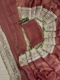 Rose Gold Designer Saree with Heavy Embroidered Border