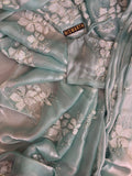 Elegant Sea Blue Shimmery Tissue Silk Saree with Floral Sequins Work