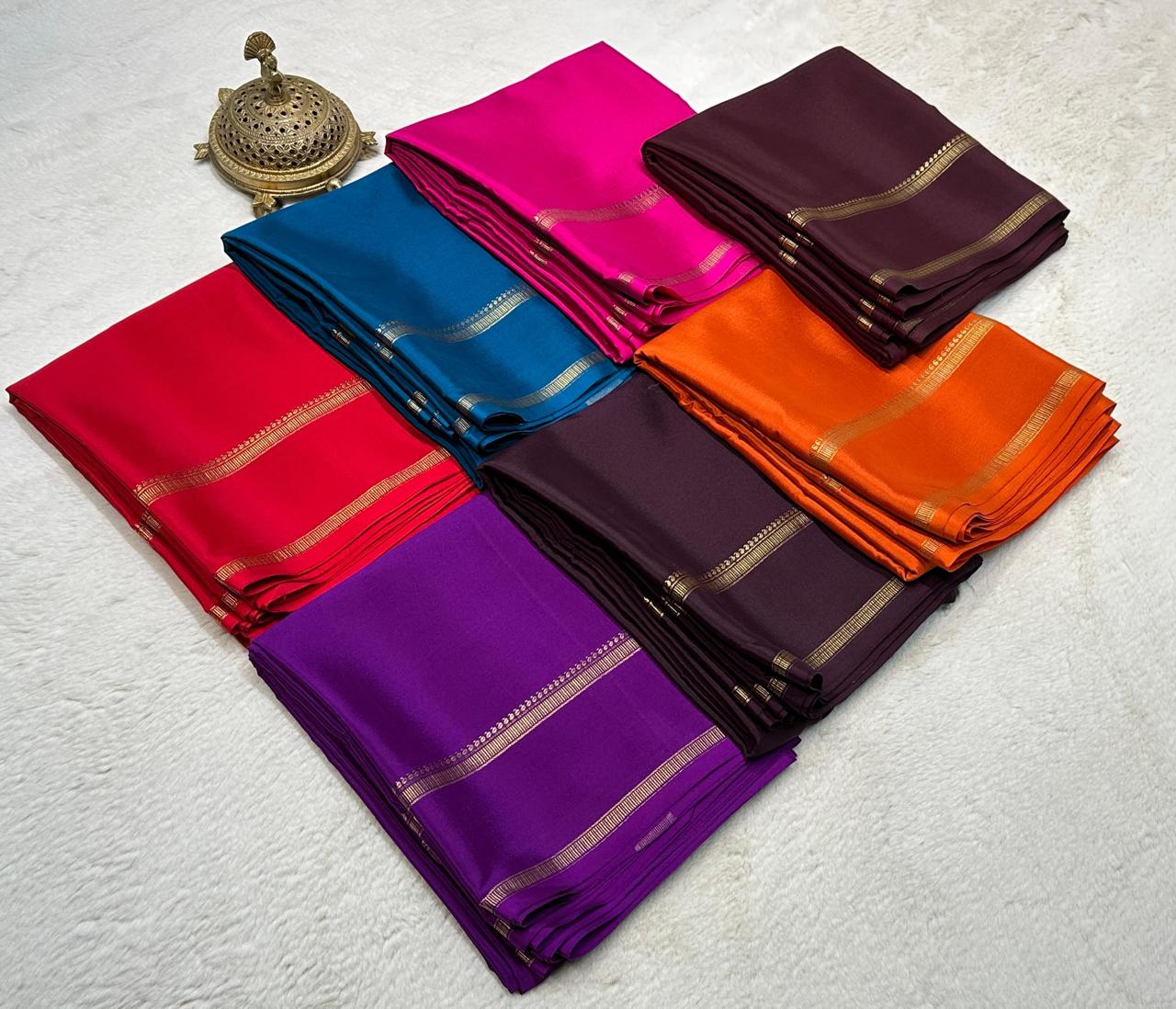 Orange Mysore crepe silk saree