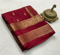 Pure Mysore Crepe Silk Saree in Maroon with Golden Zari
