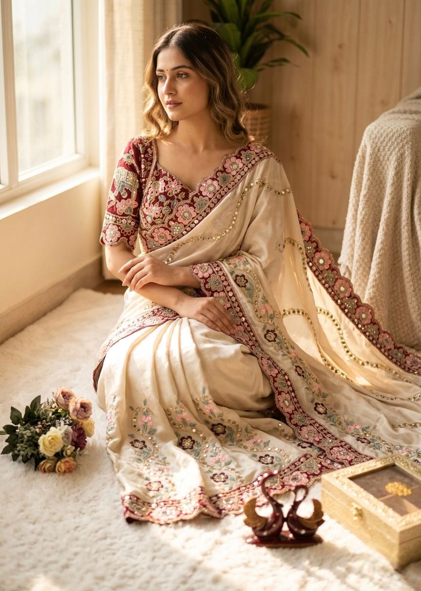 Rangoli Silk with Sequence & Embroidery Work with Real Mirror Saree