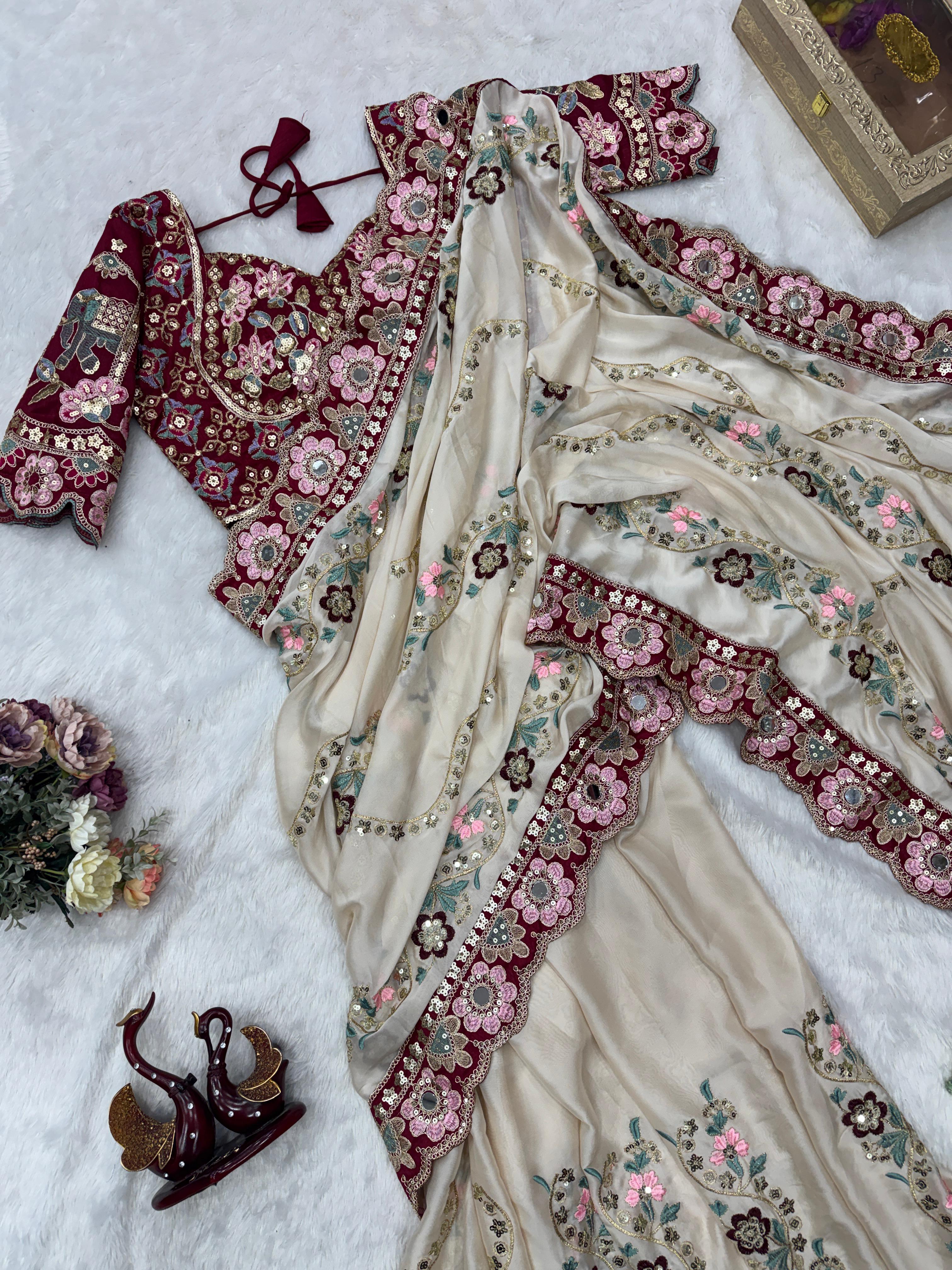 Rangoli Silk with Sequence & Embroidery Work with Real Mirror Saree
