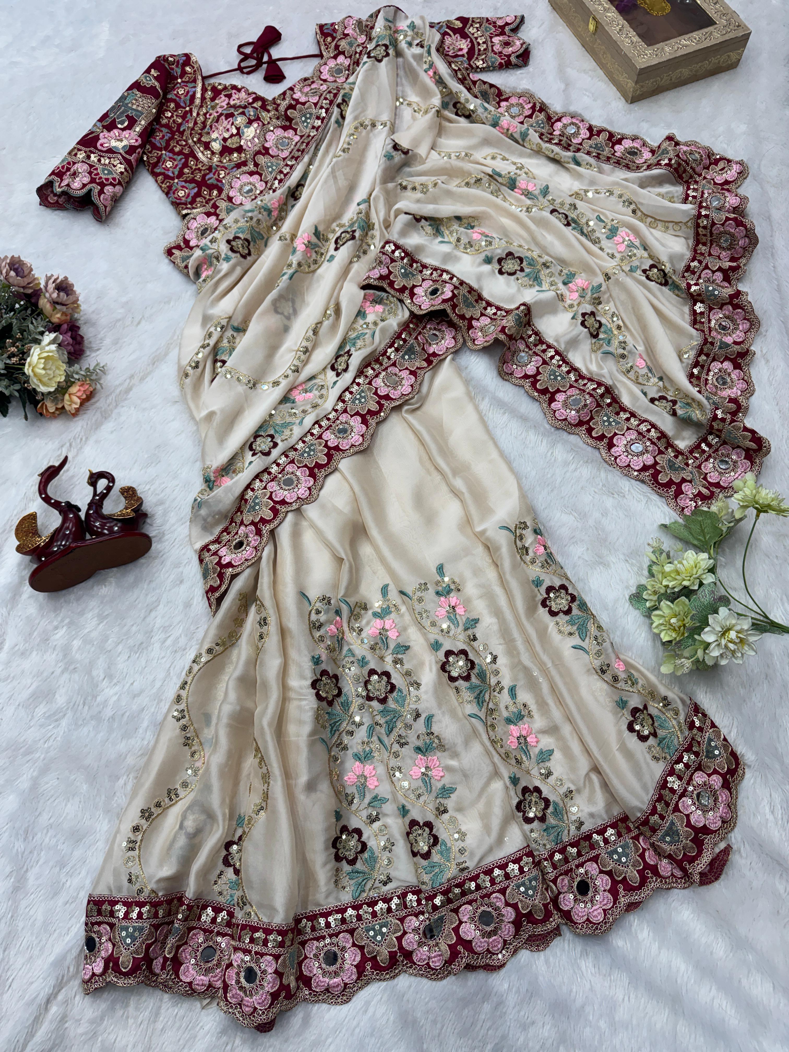Rangoli Silk with Sequence & Embroidery Work with Real Mirror Saree