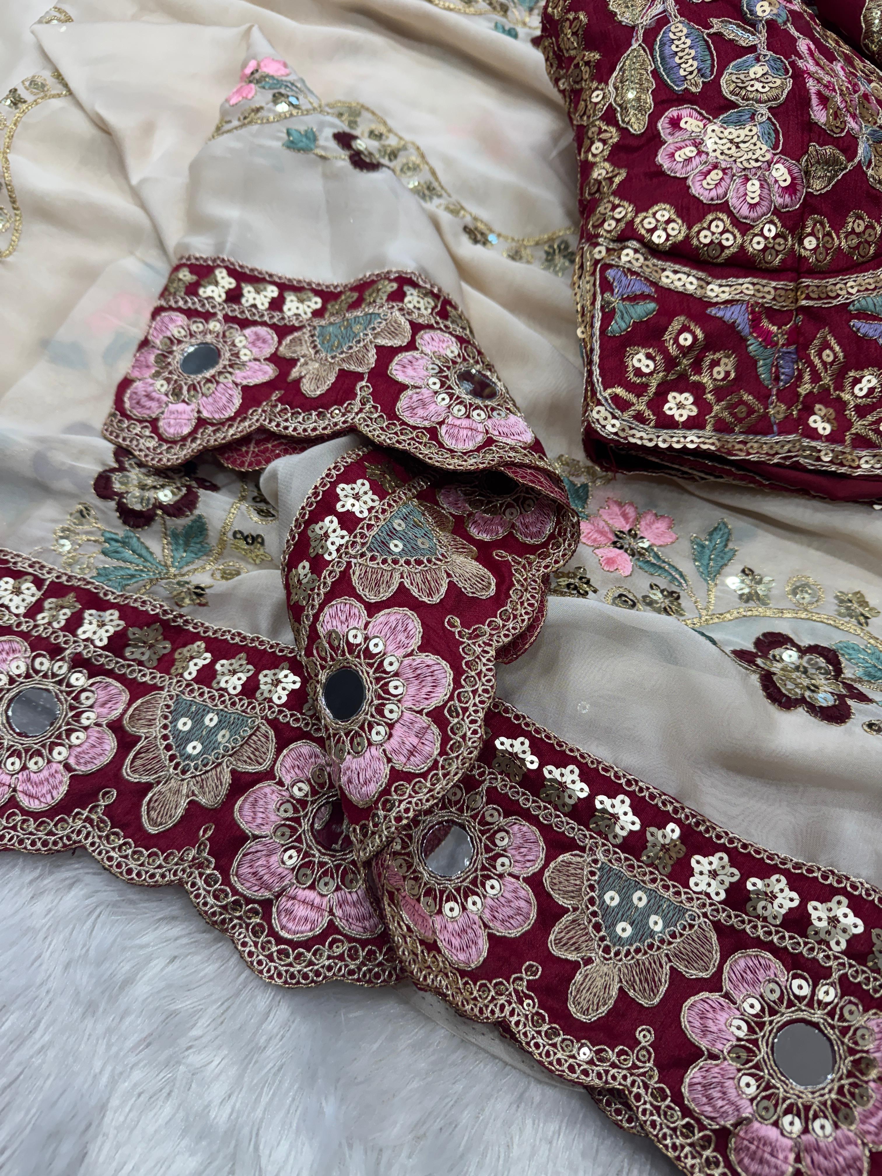 Rangoli Silk with Sequence & Embroidery Work with Real Mirror Saree