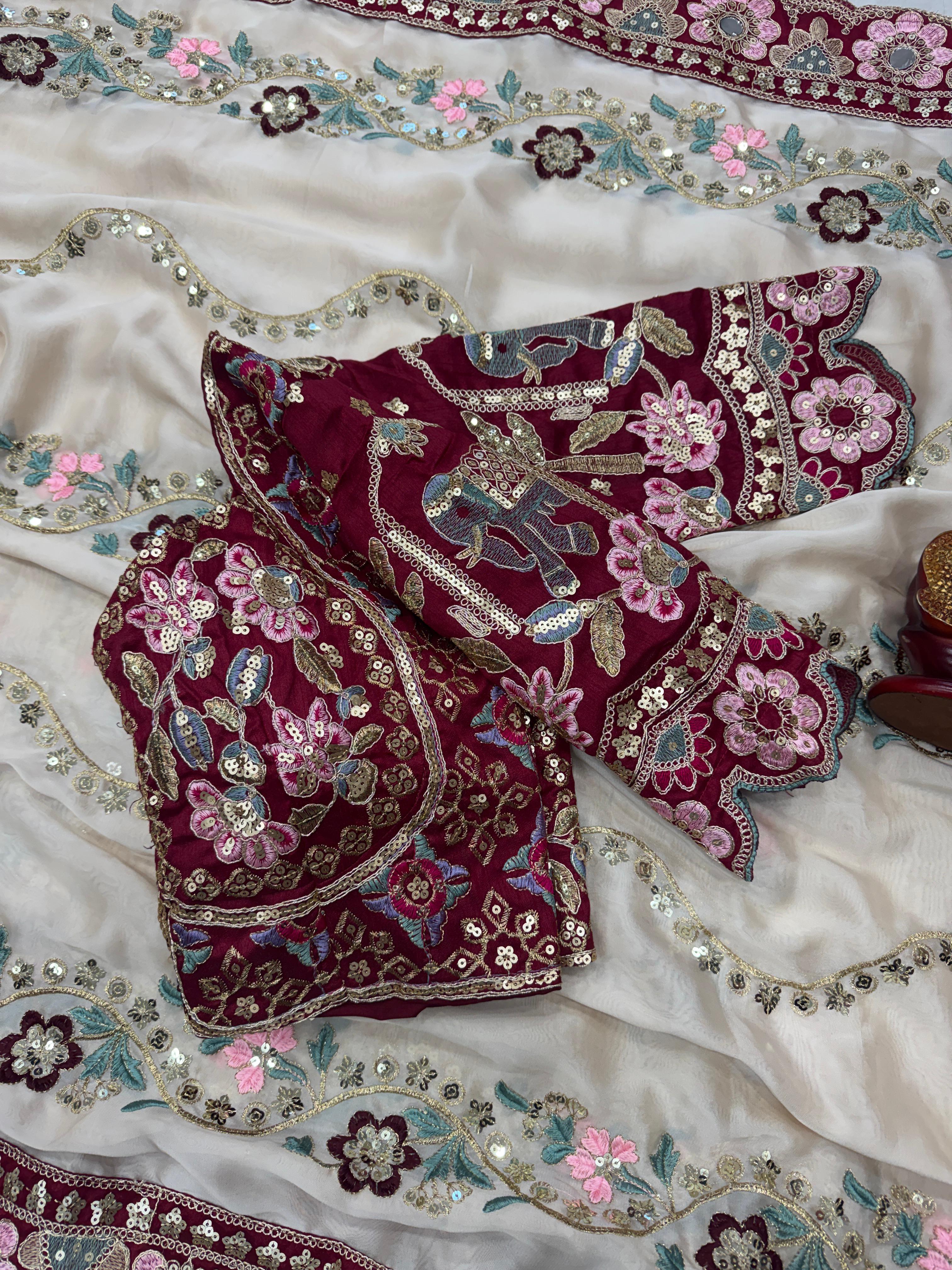 Rangoli Silk with Sequence & Embroidery Work with Real Mirror Saree