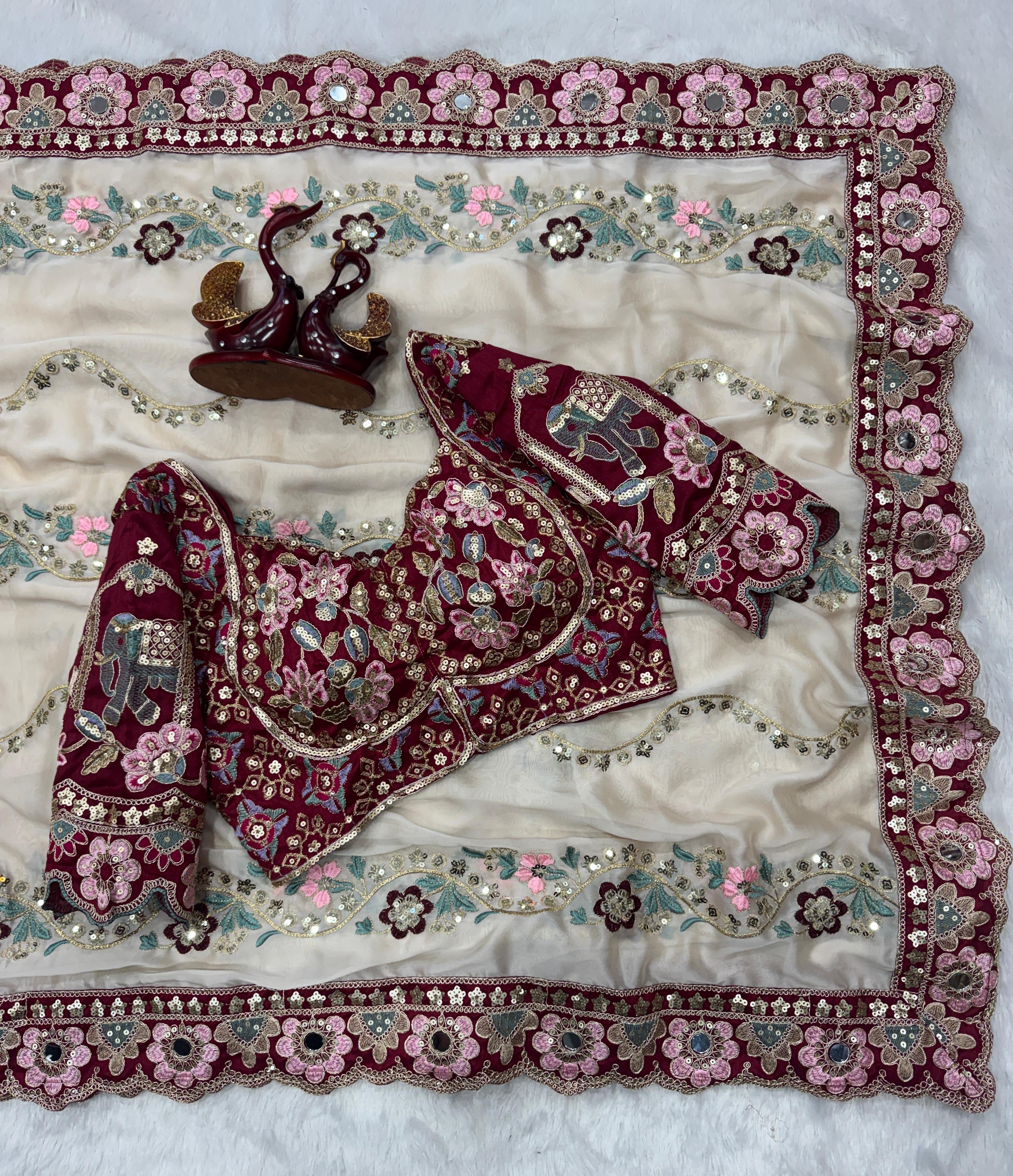 Rangoli Silk with Sequence & Embroidery Work with Real Mirror Saree
