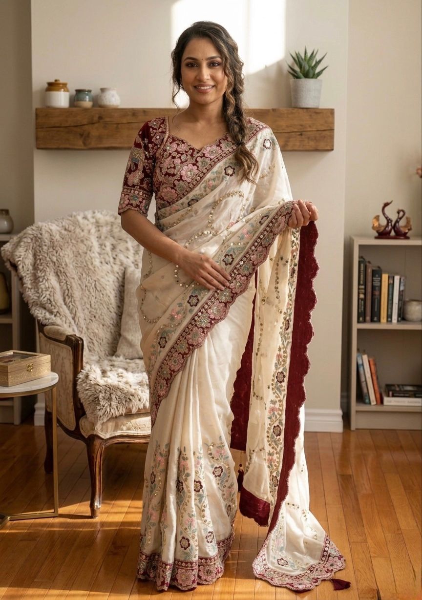 Rangoli Silk with Sequence & Embroidery Work with Real Mirror Saree